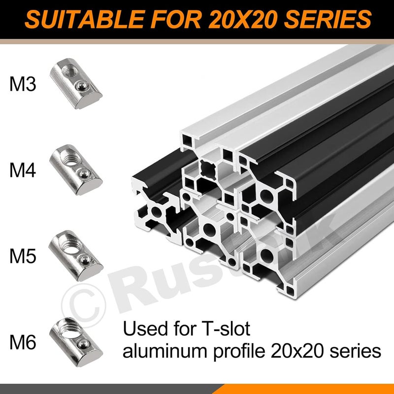 Rustark 48pcs 4 Sizes Carbon Steel Roll in T-Nuts Metric T-Nut with Ball Spring Roll Ball Elastic Nuts T Slot Nuts T Spring Nuts for 2020 Series Aluminum Extrusion Profile Rail 3D Printer CNC Router - Image 4